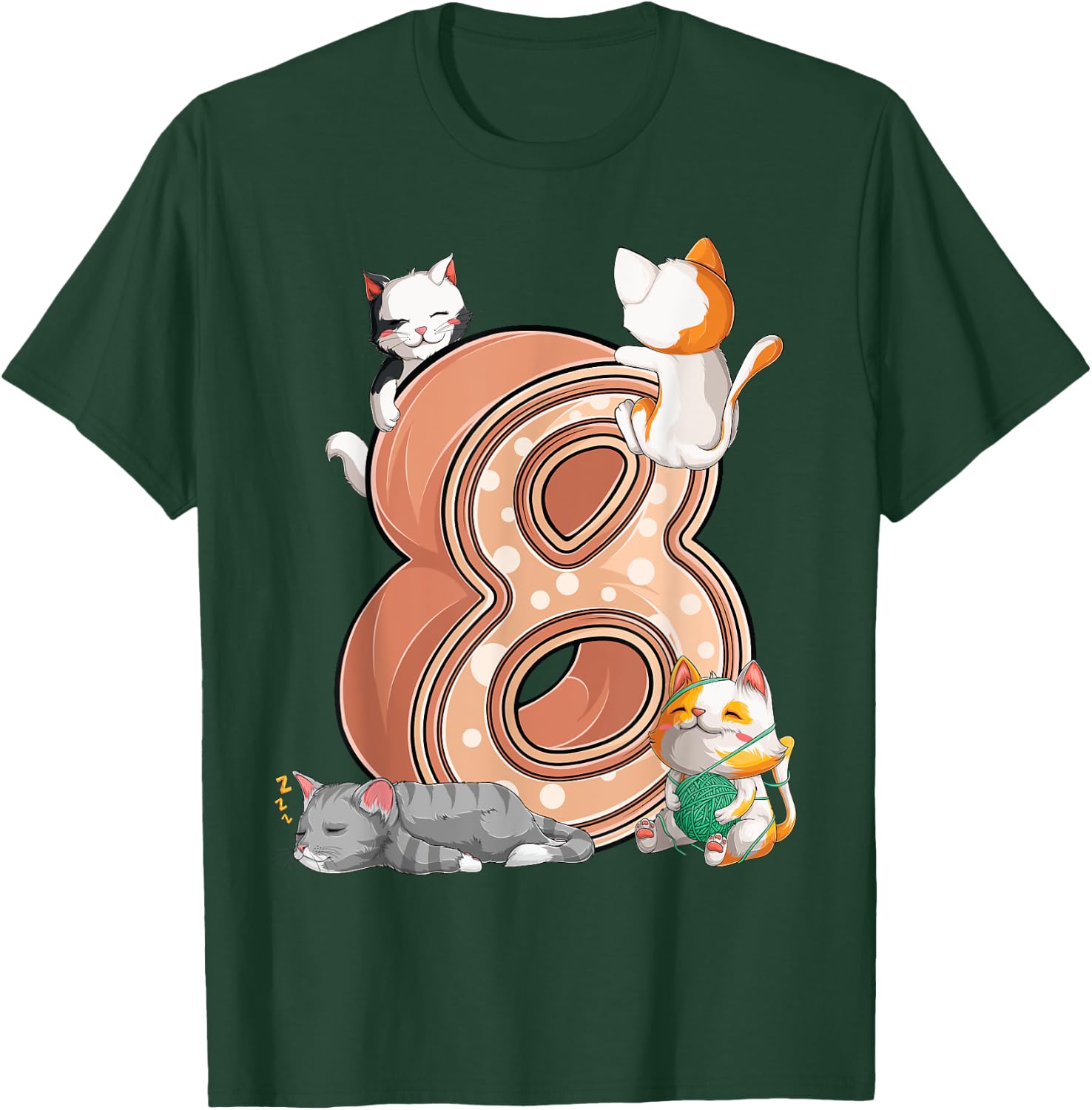 Cats 8th Birthday Party Eight 8 Years Old Kitten Pet Owner T-Shirt - T-Shirt | Forest