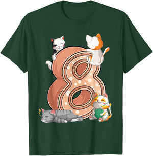 Cats 8th Birthday Party Eight 8 Years Old Kitten Pet Owner T-Shirt - T-Shirt | Forest