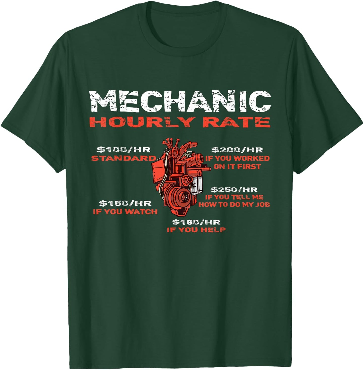 Funny Mechanic Hourly Rate Labor Rates T-Shirt - T-Shirt | Forest