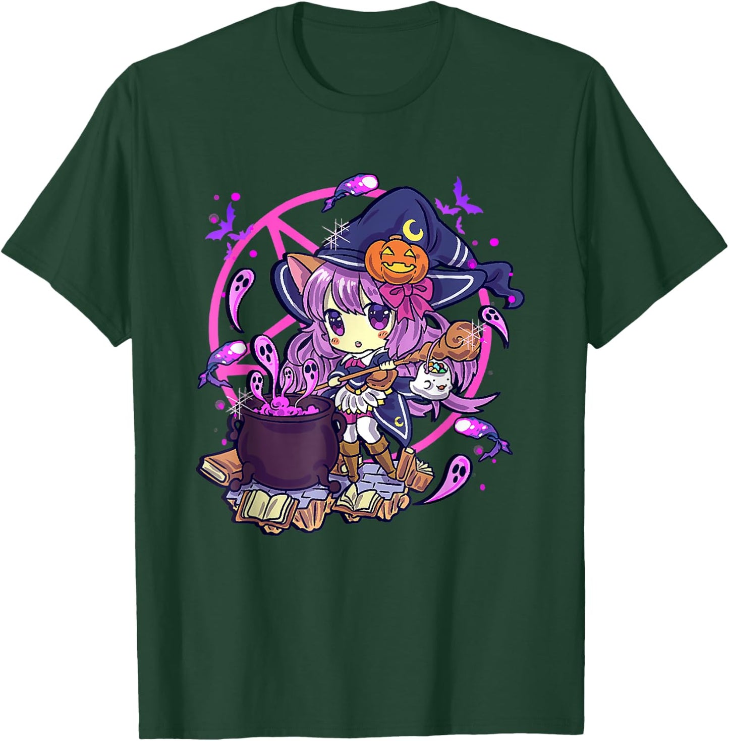 Cute Kawaii Chibi Anime Halloween Witch Kids Teen Girl T-Shirt - T-Shirt | Forest