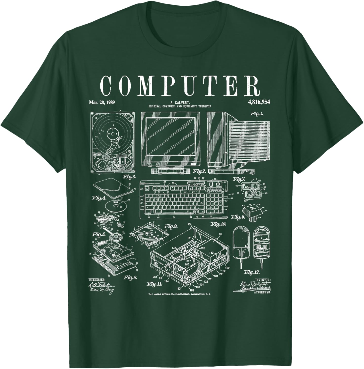 Computer Gamer Geek Vintage IT PC Hardware Patent Print T-Shirt - T-Shirt | Forest