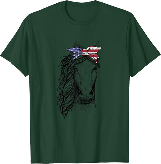 Horse Lovers Clothes with Bandana Apparel Women Kids Girls T-Shirt - T-Shirt | Forest