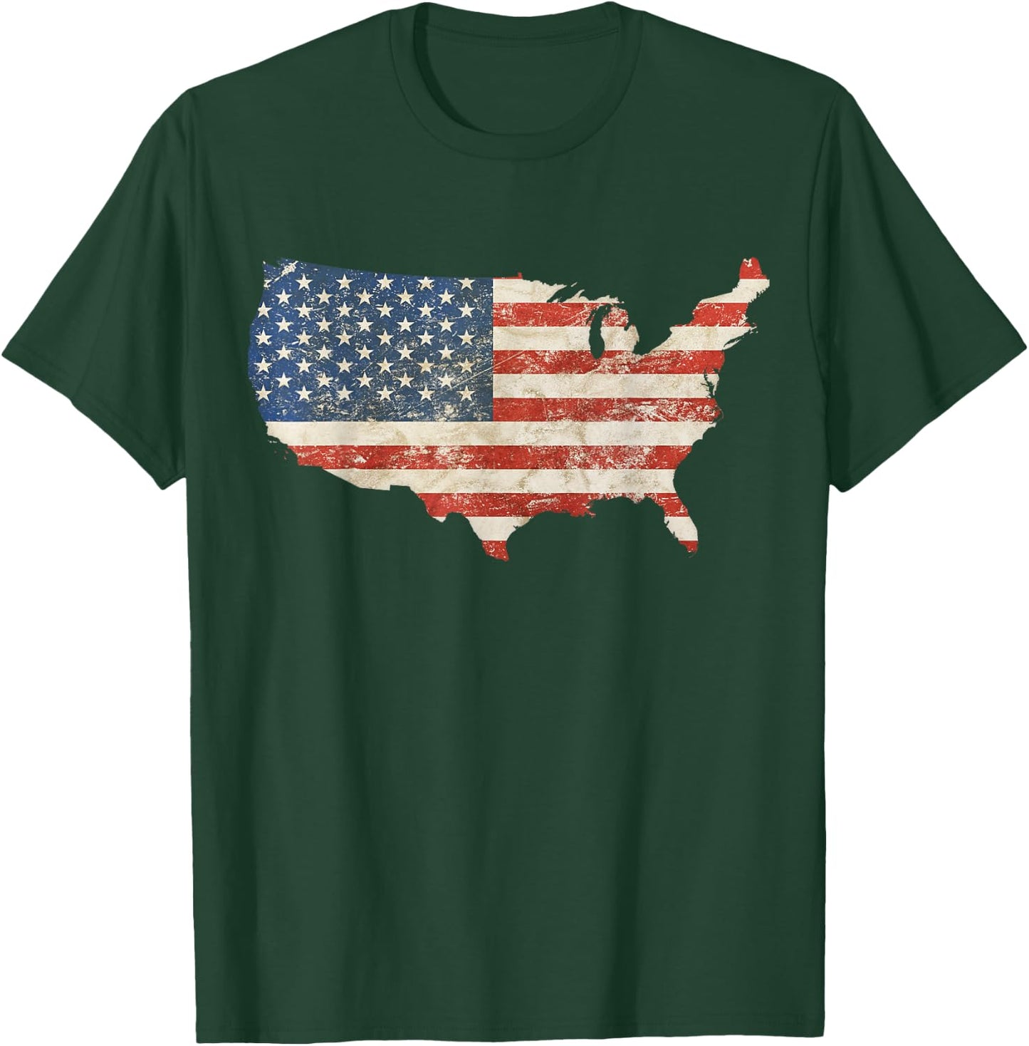 US Map Shaped Grunge Vintage Faded American Flag Kids Men T-Shirt - T-Shirt | Forest