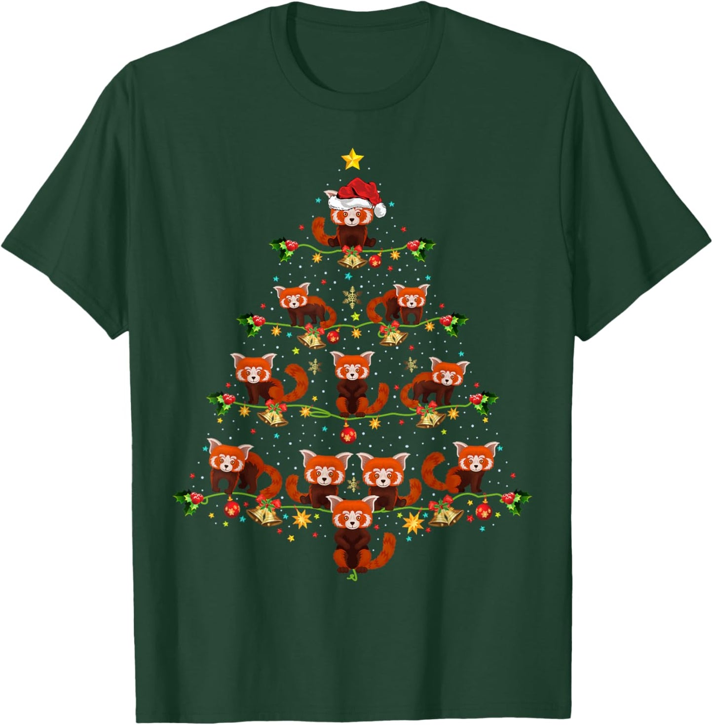 Red Panda Animal Xmas Tree Santa Hat Red Panda Christmas T-Shirt - T-Shirt | Forest