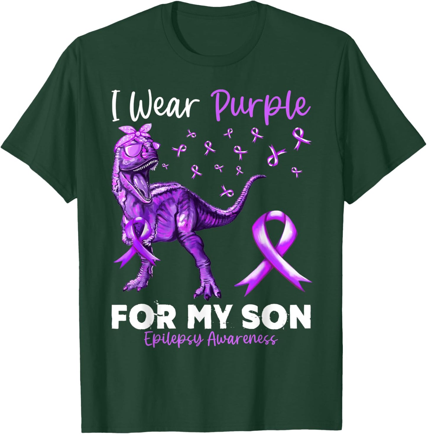 I Wear Purple For My Son Epilepsy Awareness Dinosaur T-Shirt - T-Shirt | Forest