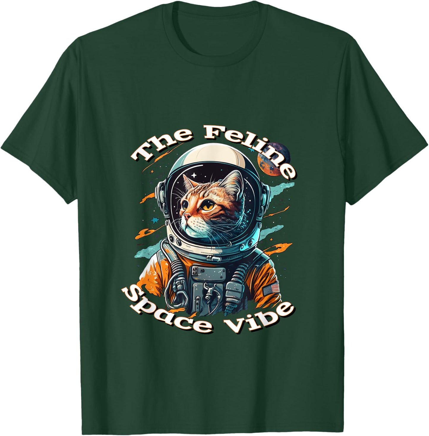 Astronaut Cat I Space I Patriotic Usa I Intergalactic Feline T-Shirt - T-Shirt | Forest