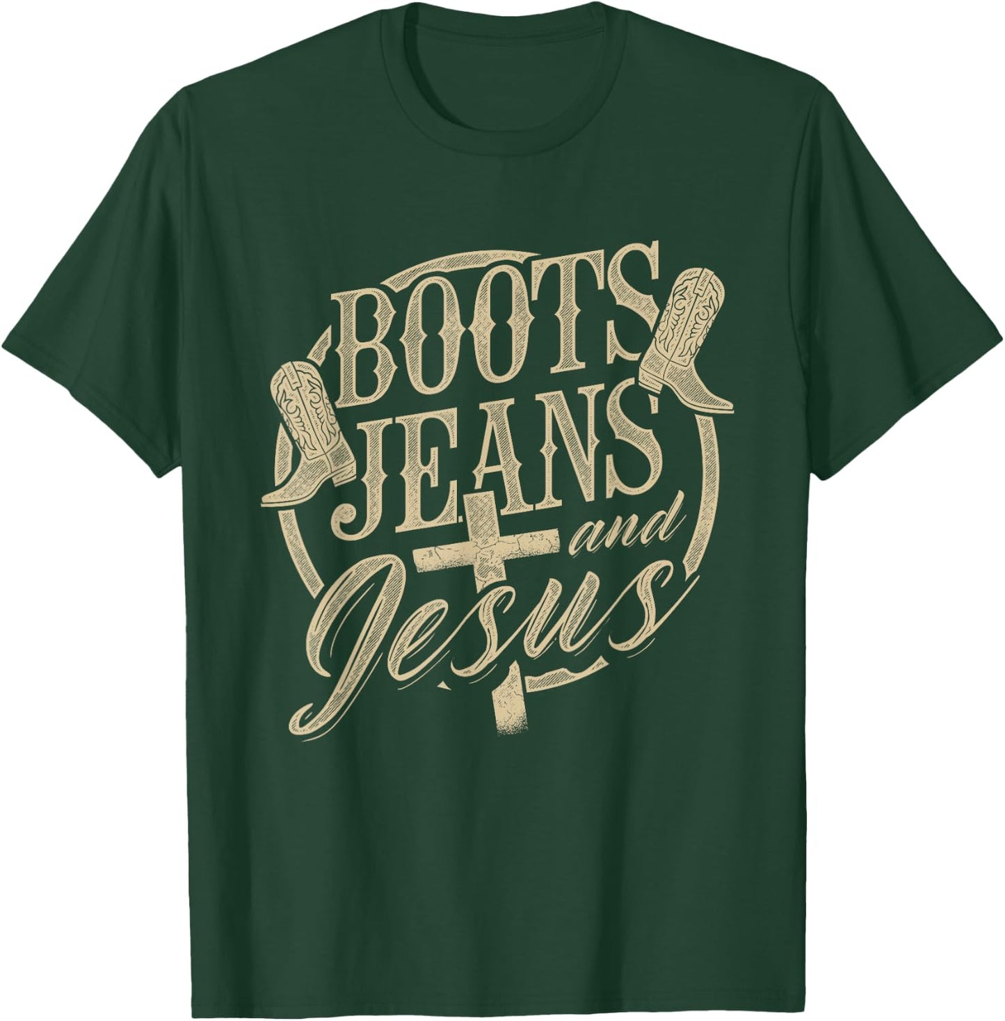 Boots Jeans And Jesus Equestrian Horse Lover Riding T-Shirt - T-Shirt | Forest