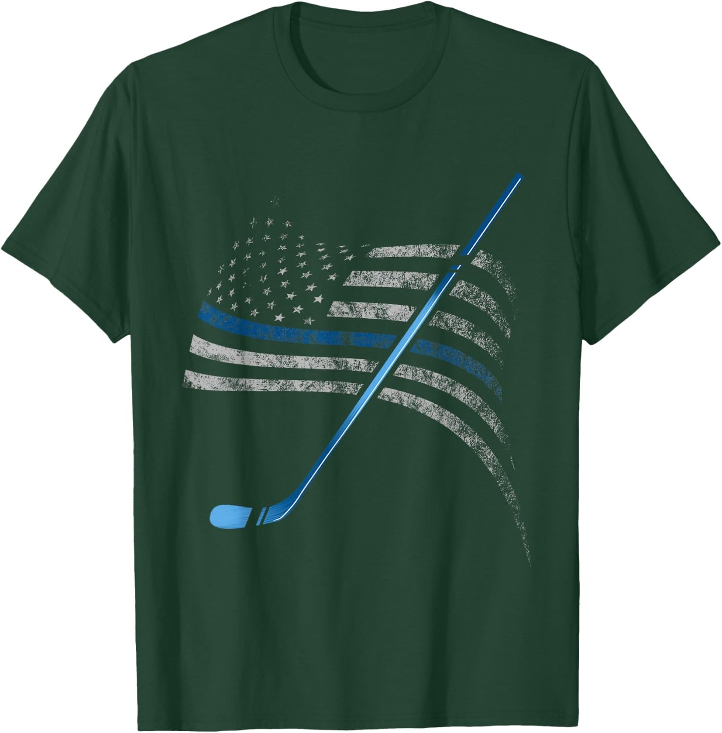 Blue Line USA American Flag Hockey Player Policemen T-Shirt - T-Shirt | Forest
