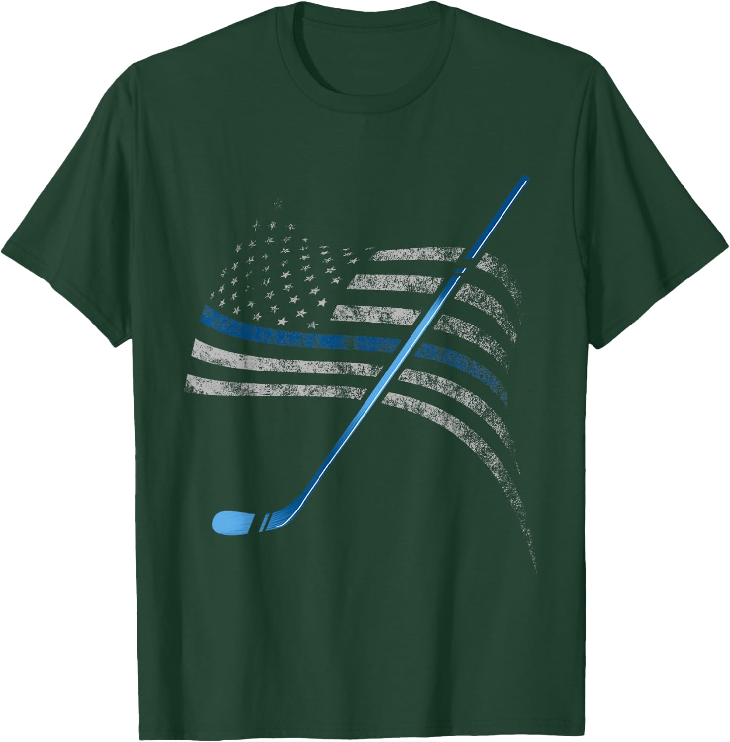 Blue Line USA American Flag Hockey Player Policemen T-Shirt - T-Shirt | Forest