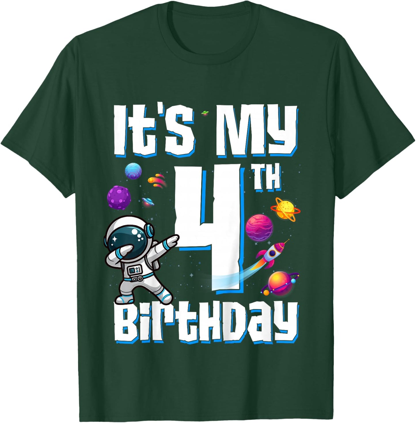 Kids It's My 4th Birthday Astronaut Space Planets Four Years Old T-Shirt - T-Shirt | Forest