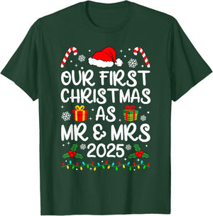 Our First Christmas As Mr Mrs 2025 Just Married Couples T-Shirt - T-Shirt | Forest