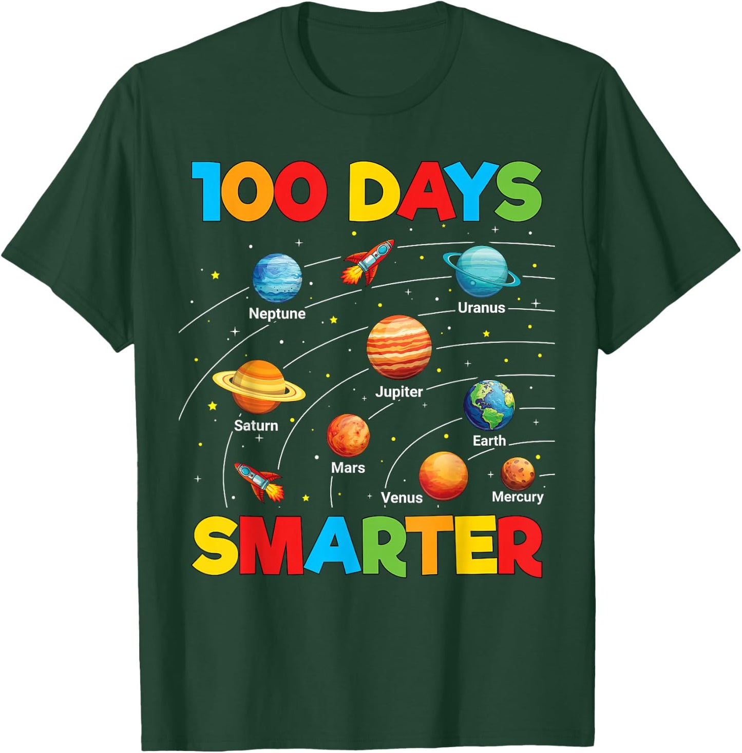 100 Days of School Shirt Astronaut Space 100 Days Smarter T-Shirt - T-Shirt | Forest