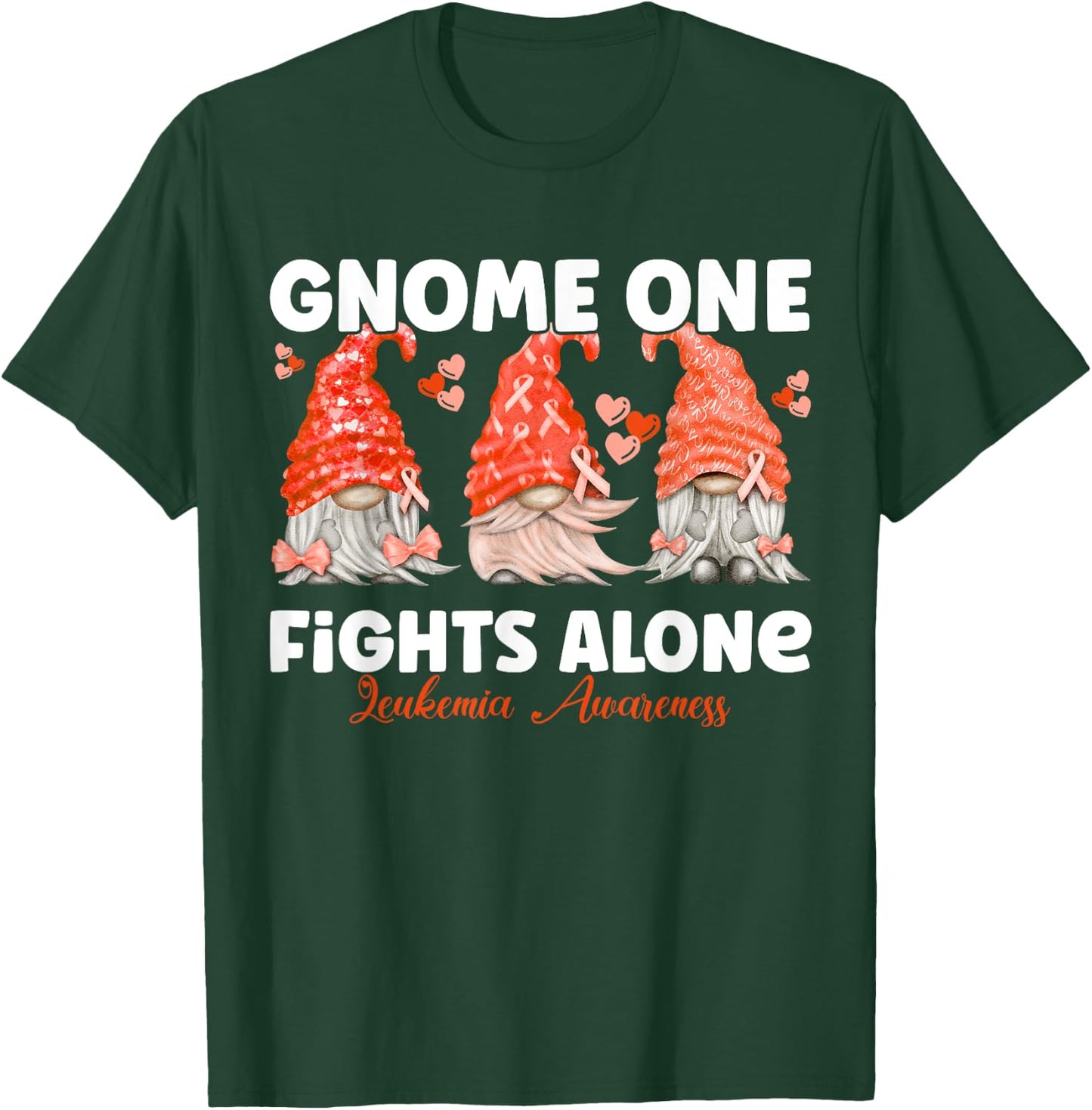 Gnome One Fights Alone Orange Leukemia Awareness T-Shirt - T-Shirt | Forest