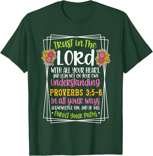 Proverbs 3:5-6 Bible Verse Religious Christian Men and Women Small T-Shirt - T-Shirt | Forest