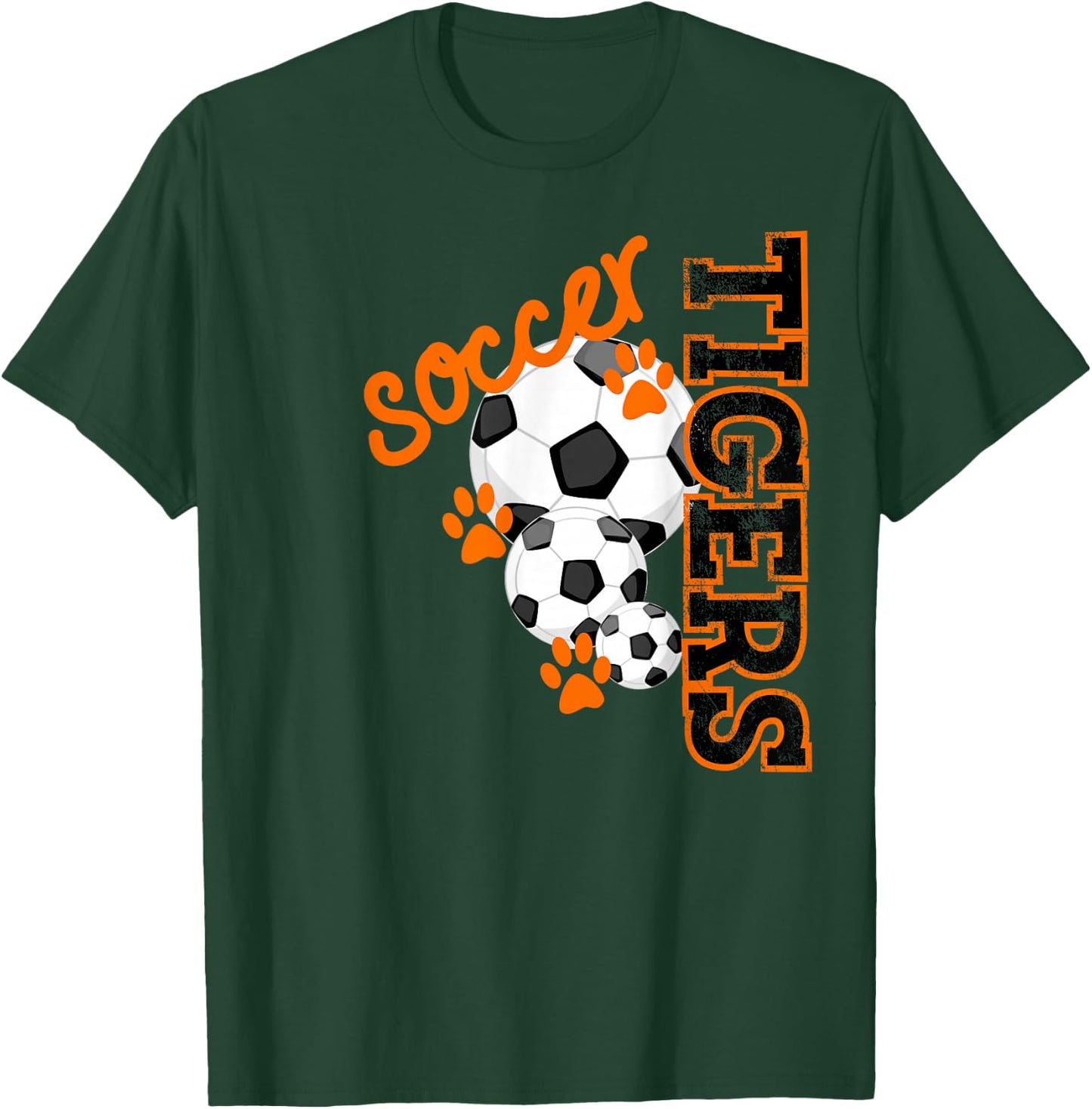 Tigers Soccer Ball Football Mascot Paw Prints T Shirt T-Shirt - T-Shirt | Forest