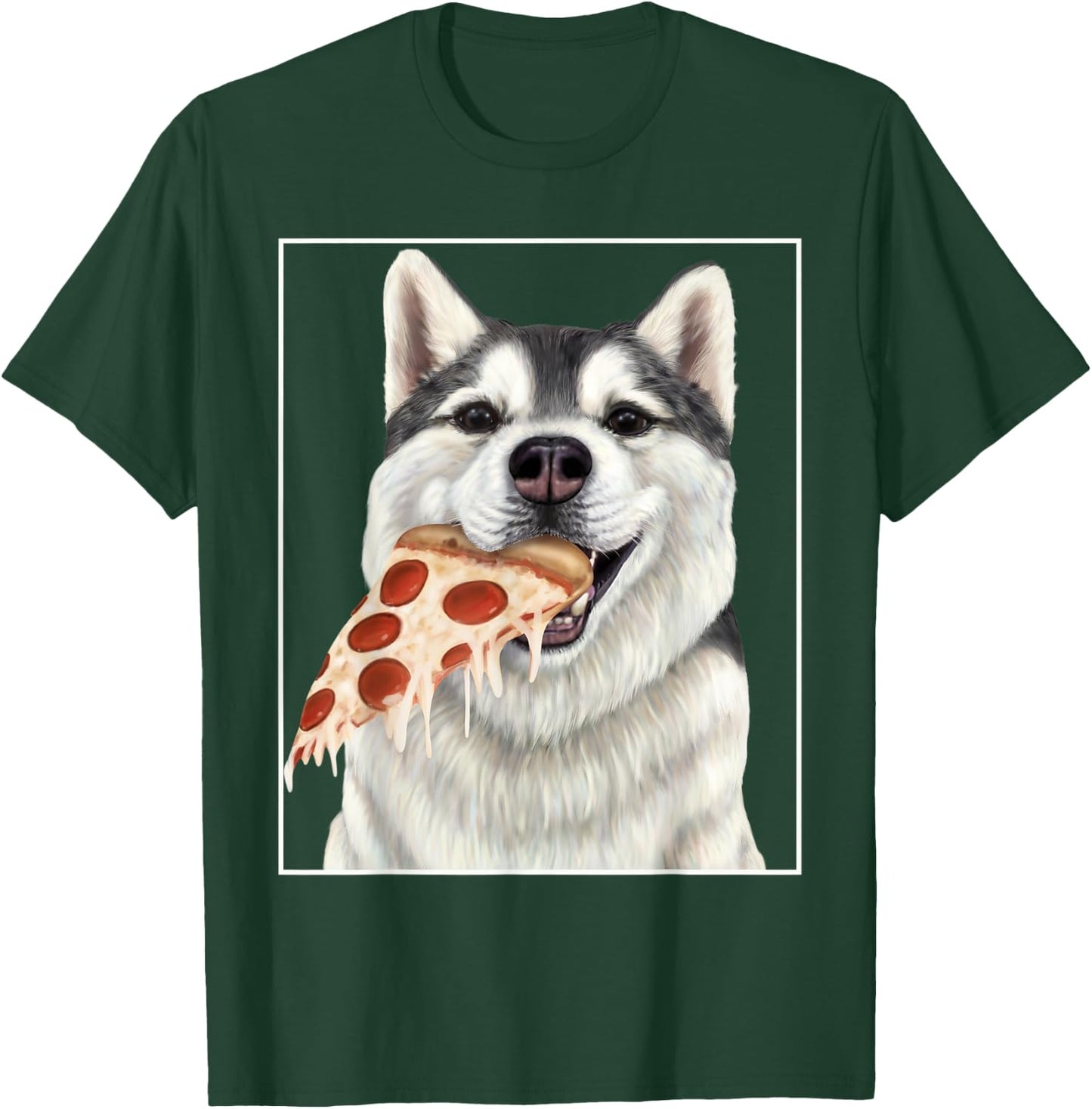 Husky eating pizza. - Dog with pizza slices Men Women Kids T-Shirt - T-Shirt | Forest