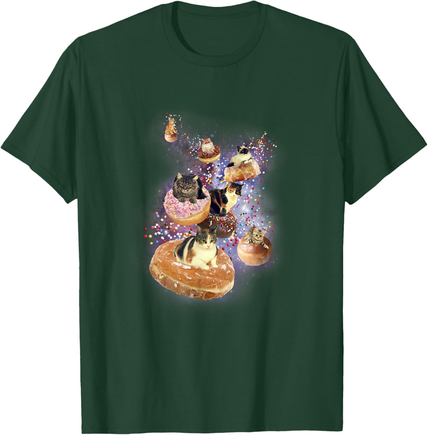 Trendy Cats Flying On Donuts In Space T-Shirt - T-Shirt | Forest