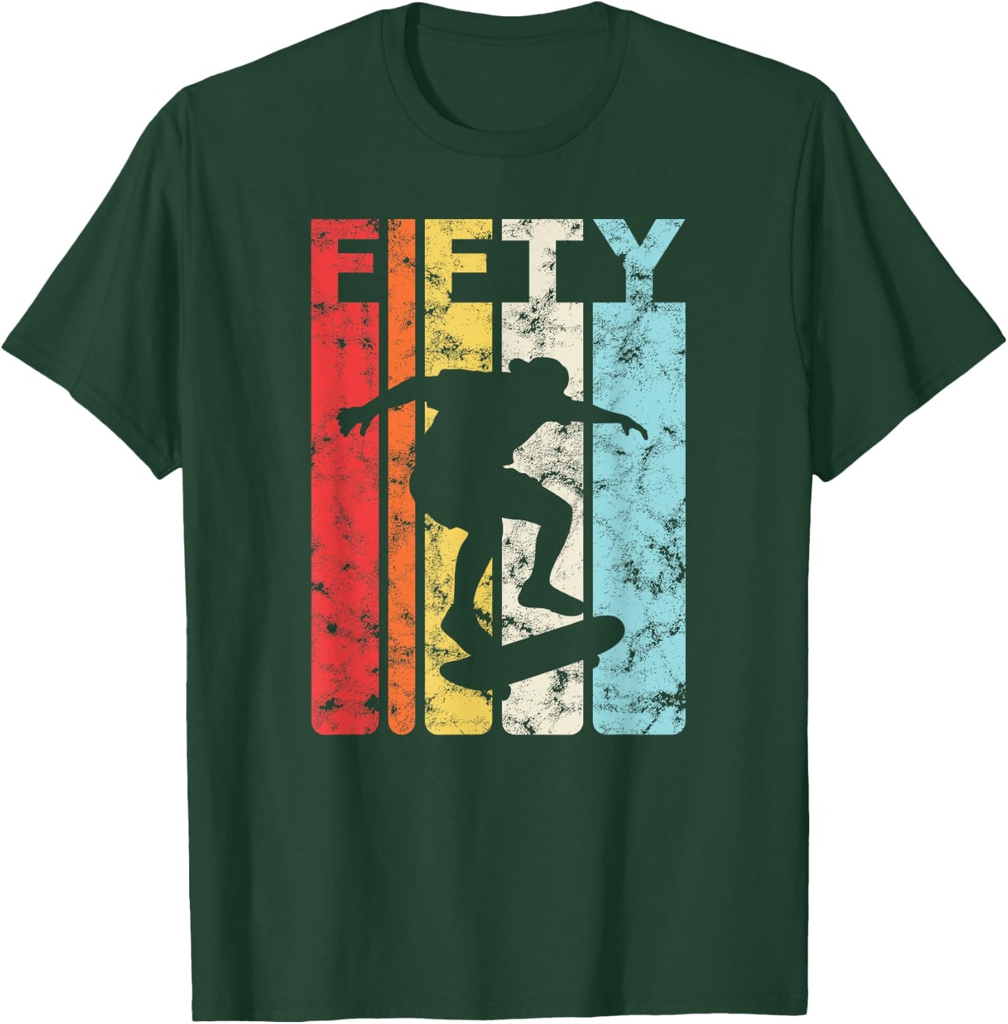 50th Birthday Party 50 Years Skateboard Skater Skating Retro T-Shirt - T-Shirt | Forest