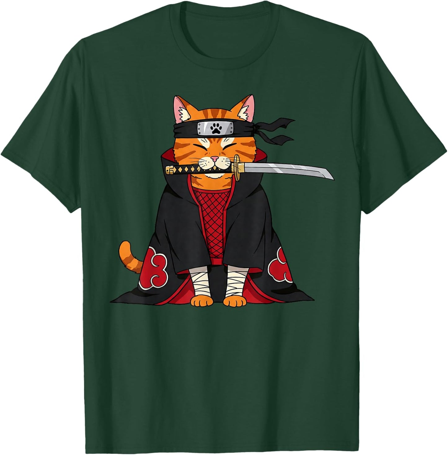 Japanese Samurai Ninja Anime Cat Kawaii Gifts Men Women Kids T-Shirt - T-Shirt | Forest