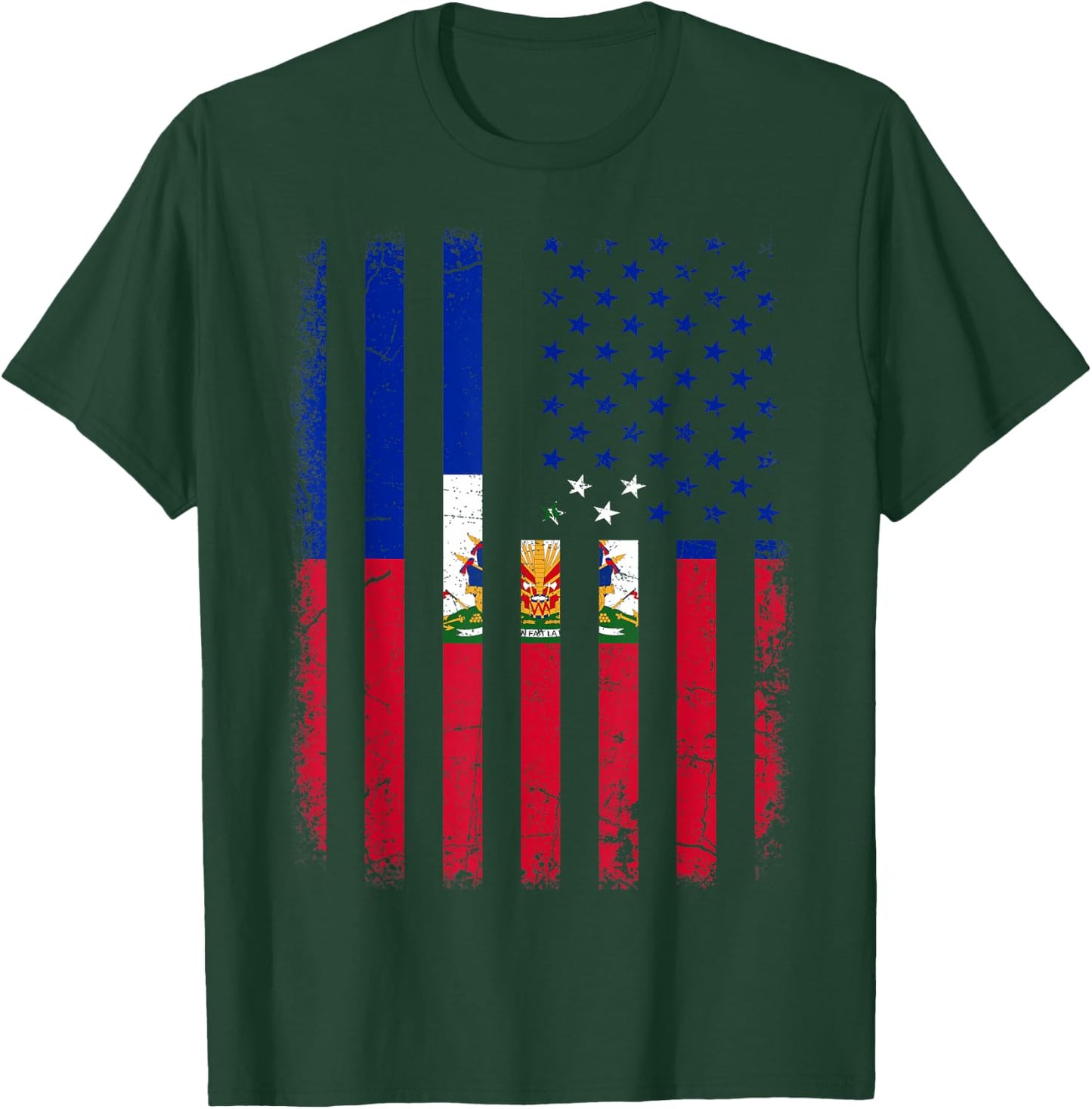 Haitian American Flag Haitian Roots Haiti America T-Shirt - T-Shirt | Forest