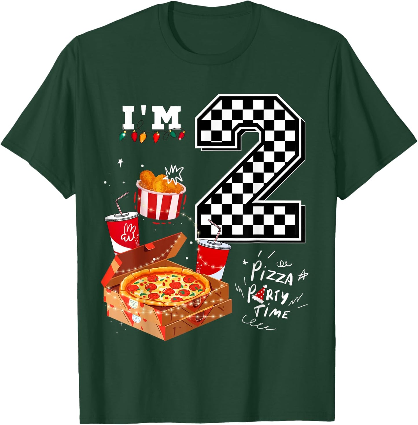 Funny Pizza Lover 2nd Birthday Crew 2 Years Old Boys Match T-Shirt - T-Shirt | Forest