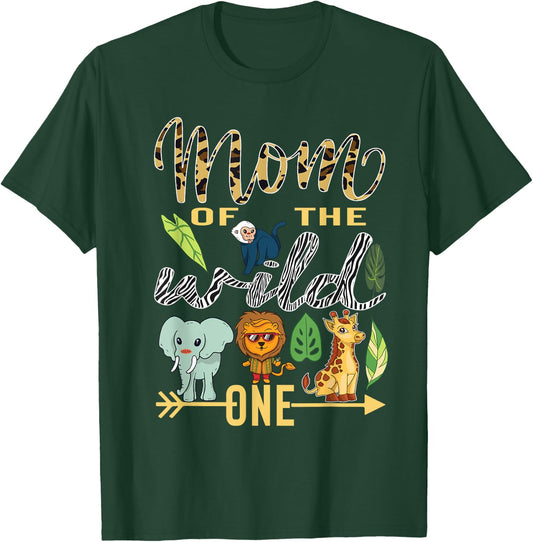 Mom Of The Wild One Zoo Mother Birthday Safari Jungle Animal T-Shirt - T-Shirt | Forest