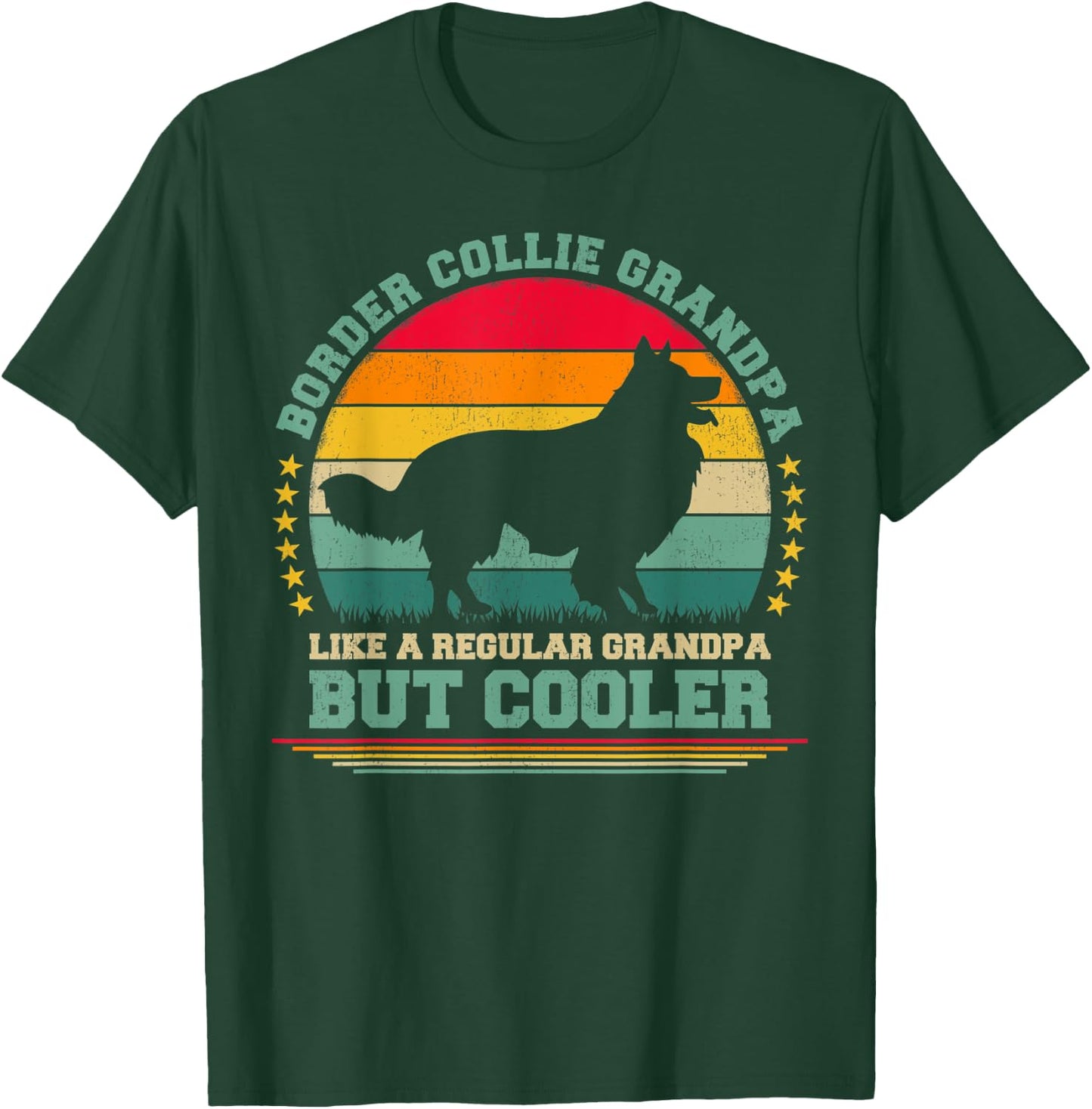 Funny Vintage Retro Dog Border Collie Grandpa Father's Day T-Shirt - T-Shirt | Forest