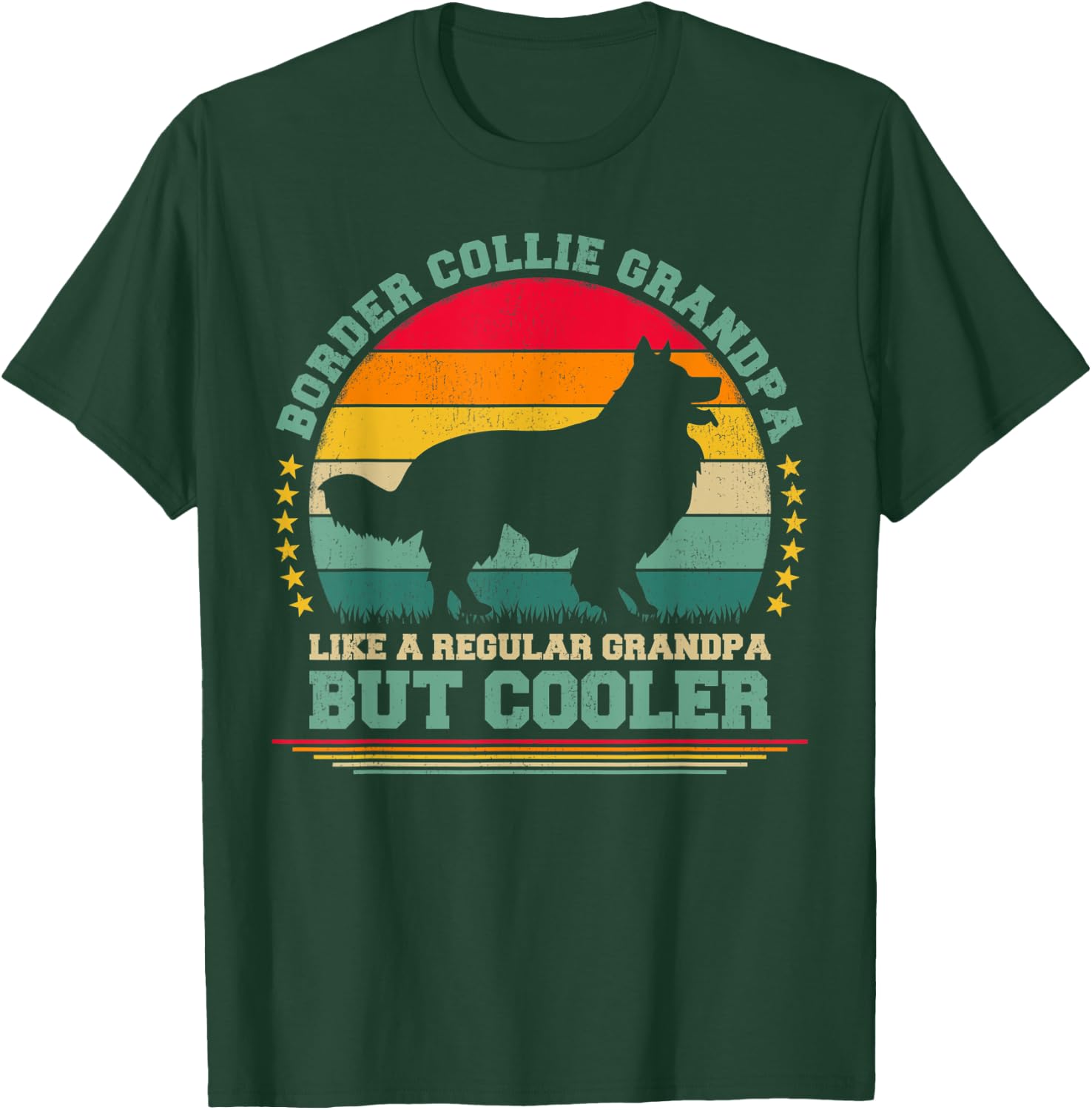 Funny Vintage Retro Dog Border Collie Grandpa Father's Day T-Shirt - T-Shirt | Forest