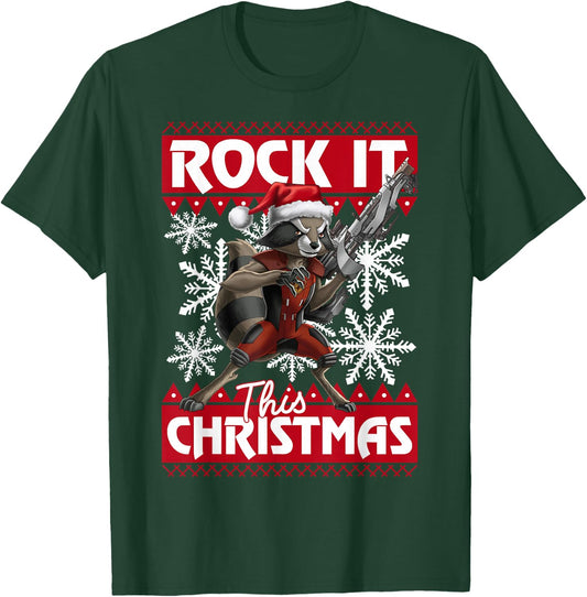 Marvel Guardians of The Galaxy Rocket Rock It This Christmas T-Shirt - T-Shirt | Forest