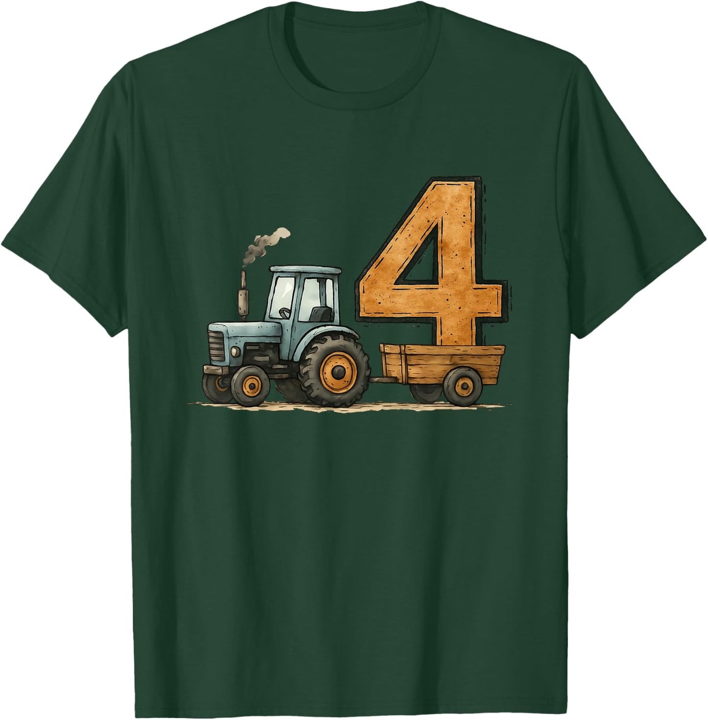 Kids Cute Tractor 4rd Birthday 4 Year Old Kids T-Shirt - T-Shirt | Forest