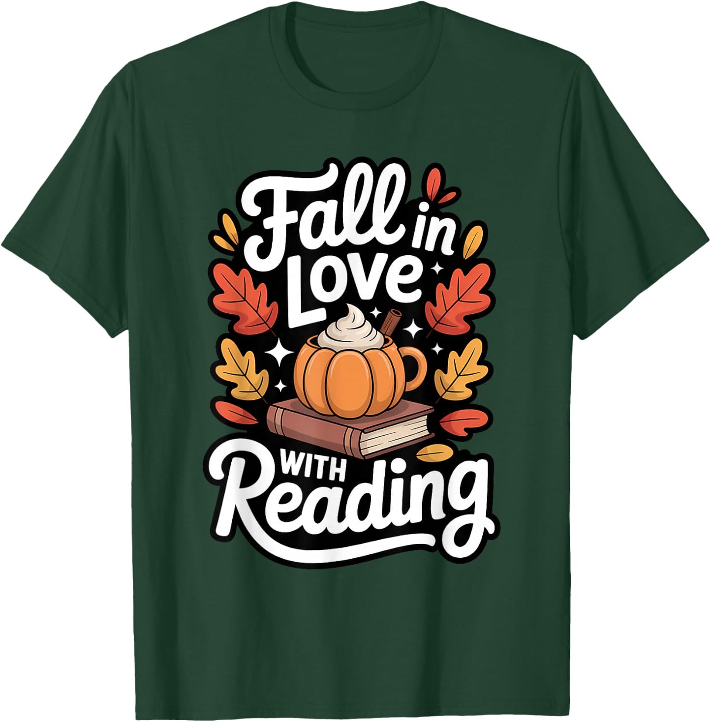 Fall in Love with Reading Autumn Librarian Cute Book Lover T-Shirt - T-Shirt | Forest