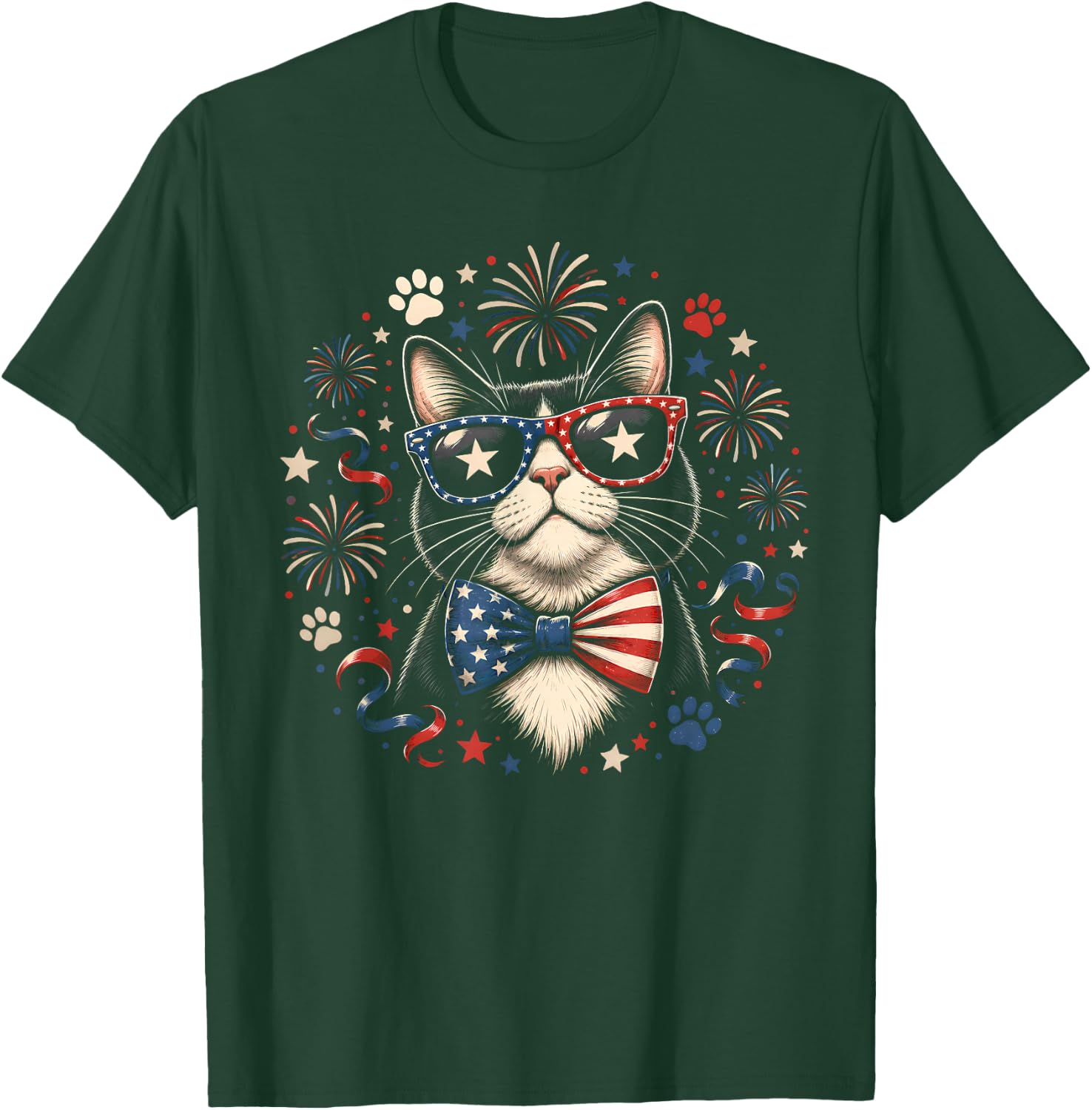 Cat 4th of July American Flag Bow Patriotic Women T-Shirt - T-Shirt | Forest