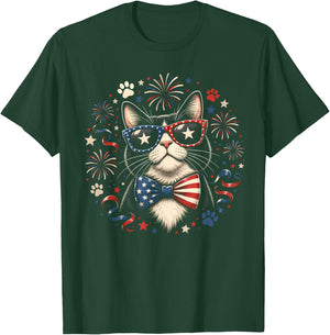 Cat 4th of July American Flag Bow Patriotic Women T-Shirt - T-Shirt | Forest