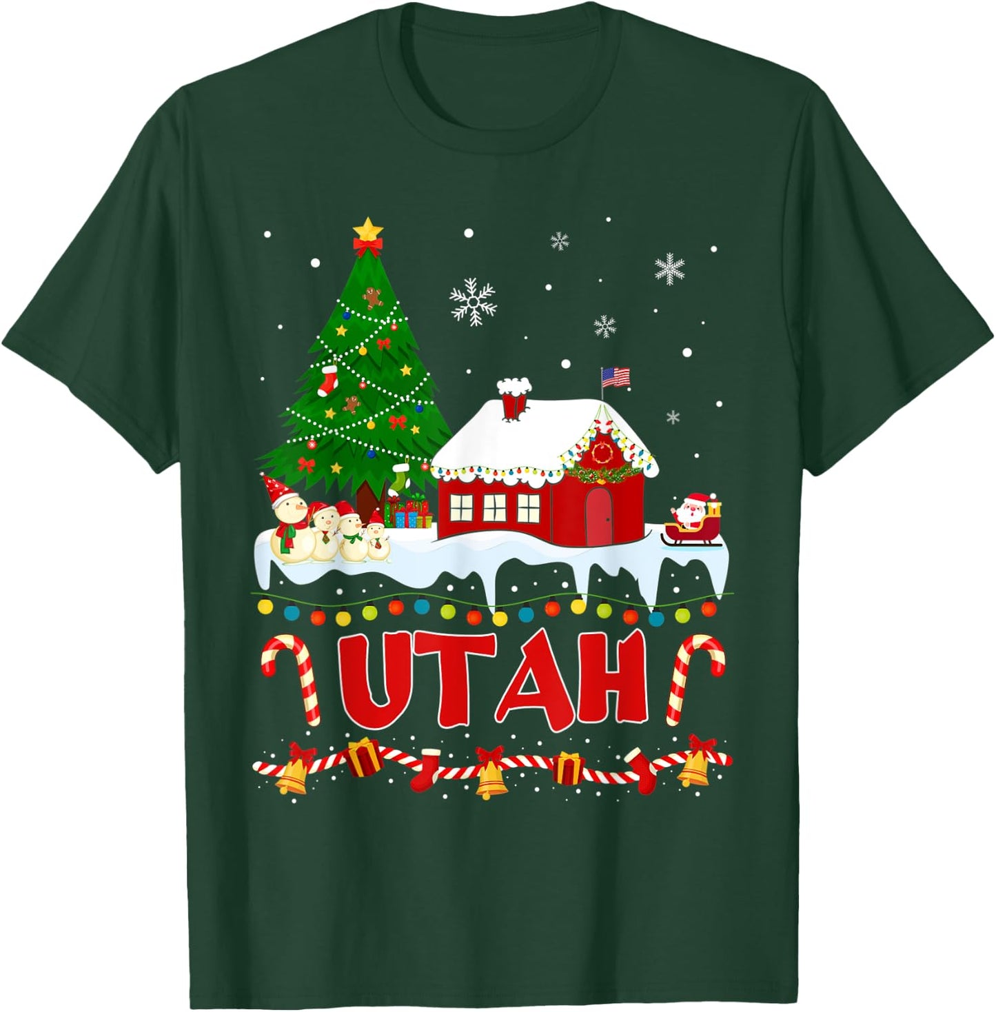 Utah Christmas Tree Light Pyjama State of Utah Santa T-Shirt - T-Shirt | Forest