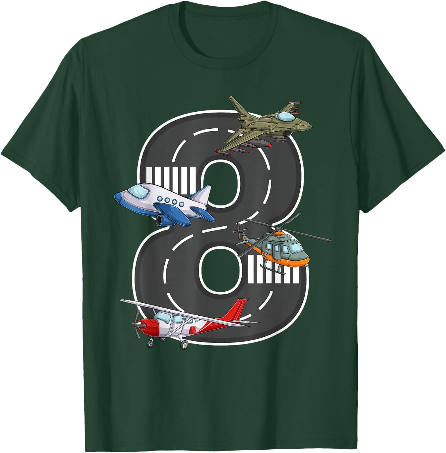 Little Pilot 8th Birthday Party 8 Eight Year Old Airplane T-Shirt - T-Shirt | Forest