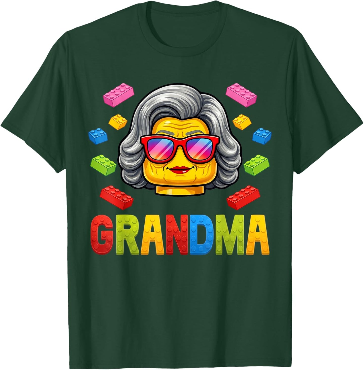 Grandma Master Builder Building Bricks Blocks Family Funny T-Shirt - T-Shirt | Forest