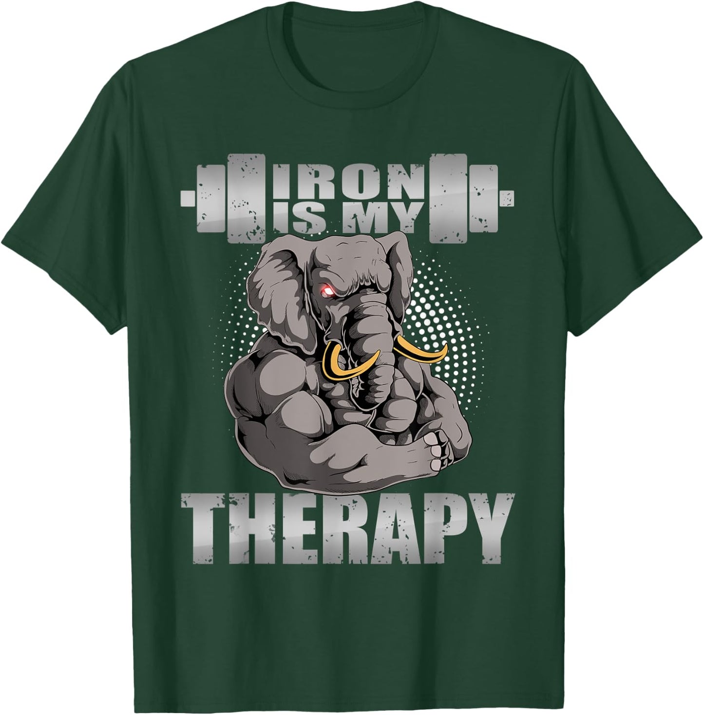 Elephant Powerlifter Workout Gym Iron Is My Therapy Lifting T-Shirt - T-Shirt | Forest