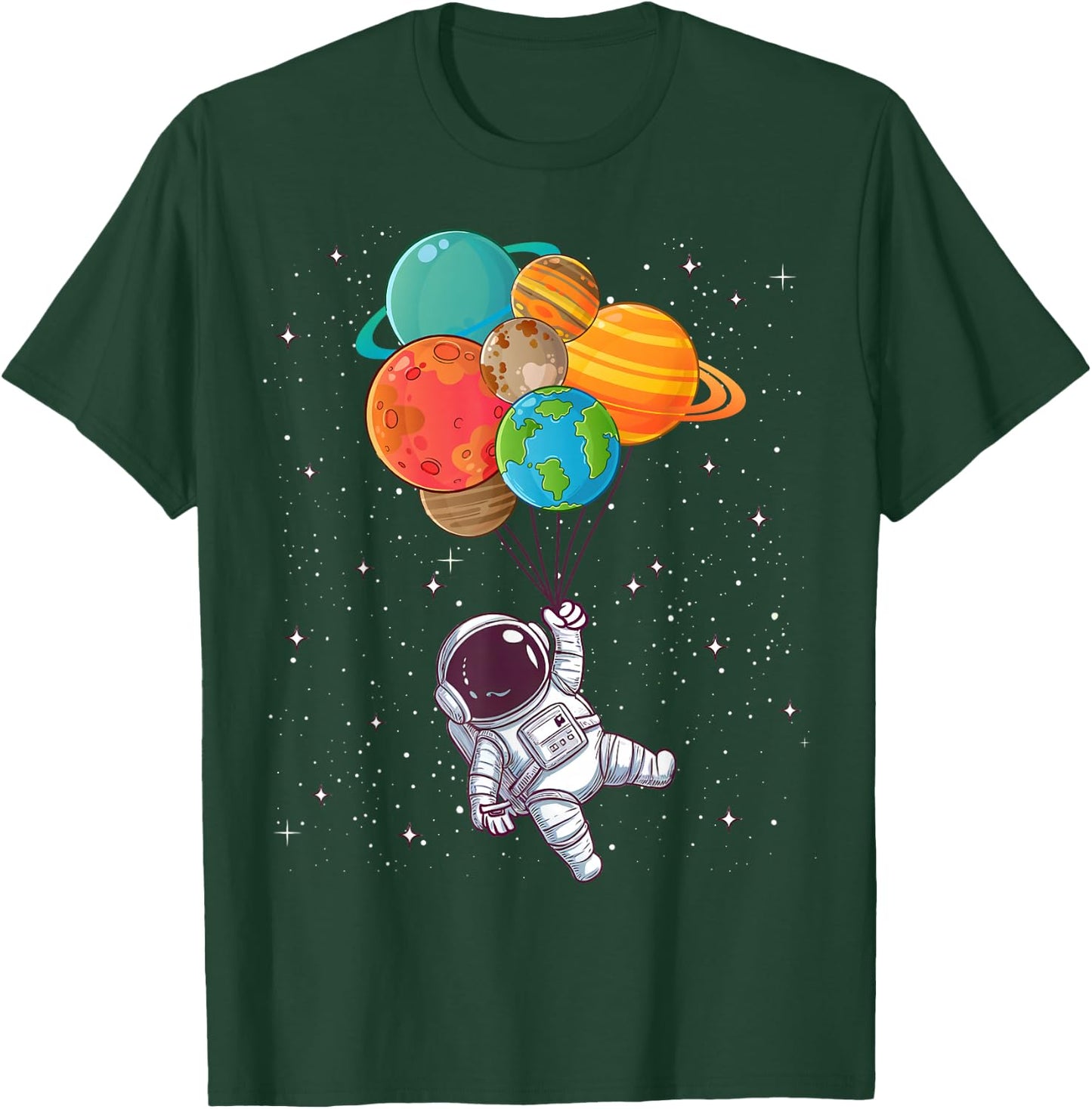 Galaxy Outer Space Astronaut Planets Balloon STEM Kids Boys T-Shirt - T-Shirt | Forest