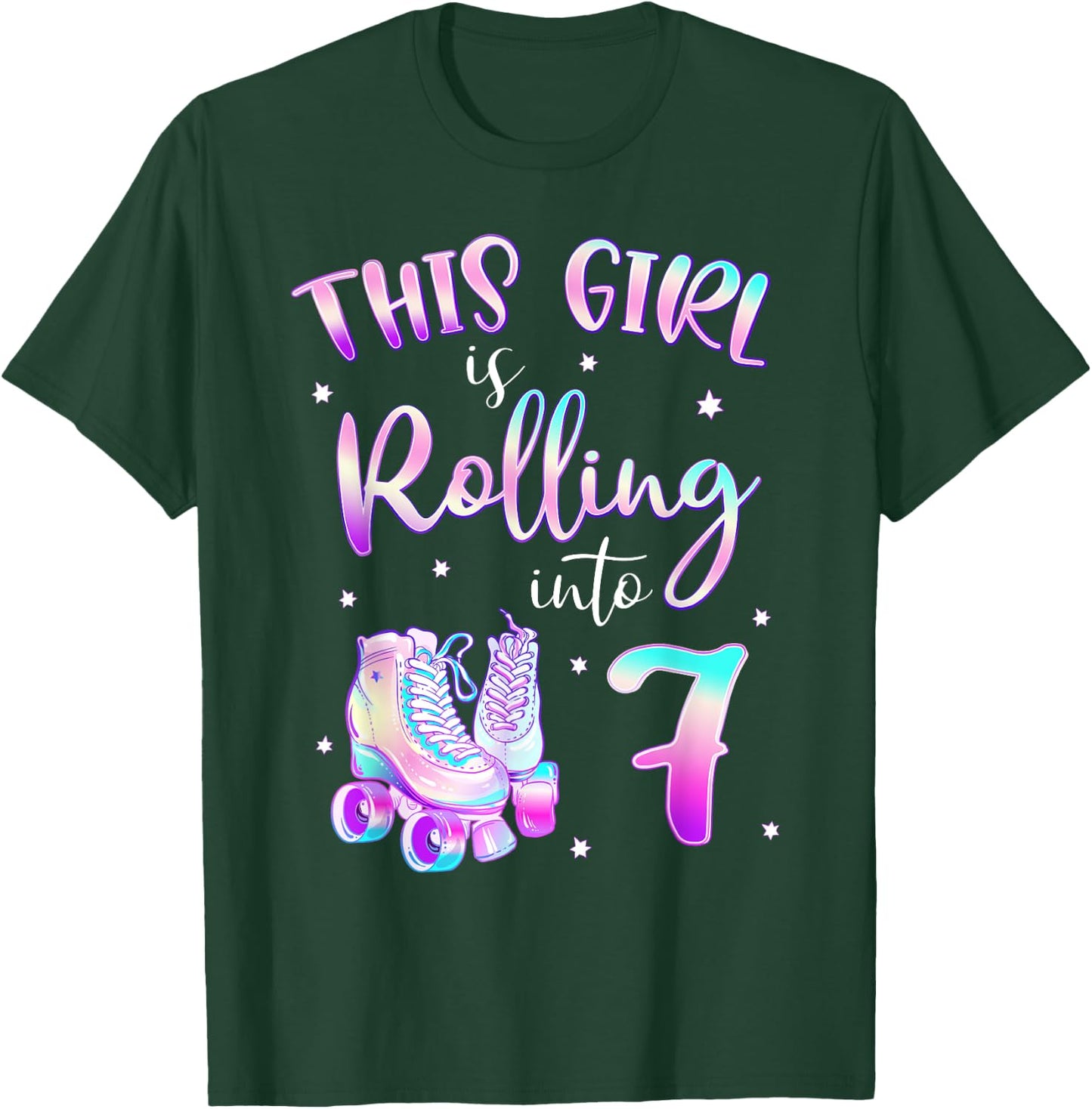 7th Bday Rolling Into 7 Birthday Girl Roller Skate Party T-Shirt - T-Shirt | Forest