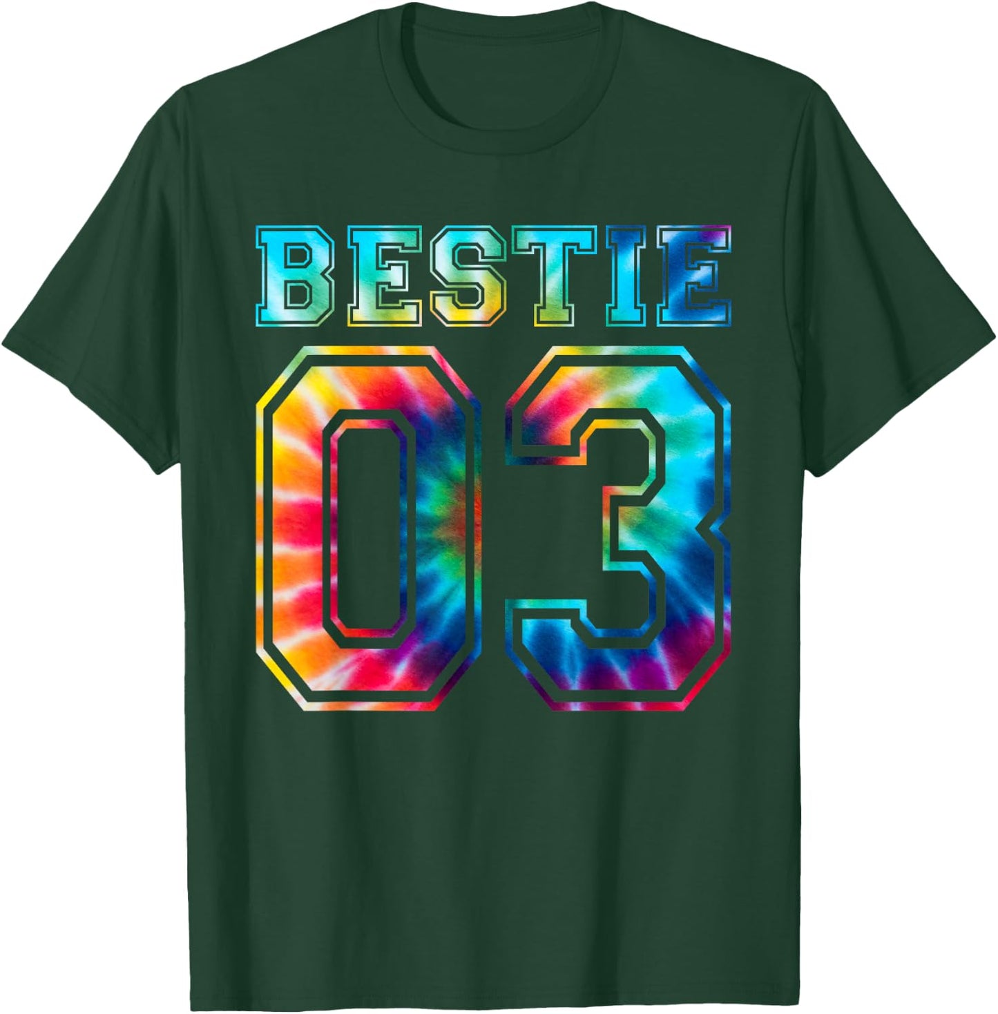 Bestie 03 Tie-Dye Pattern Matching Best Varsity School T-Shirt - T-Shirt | Forest