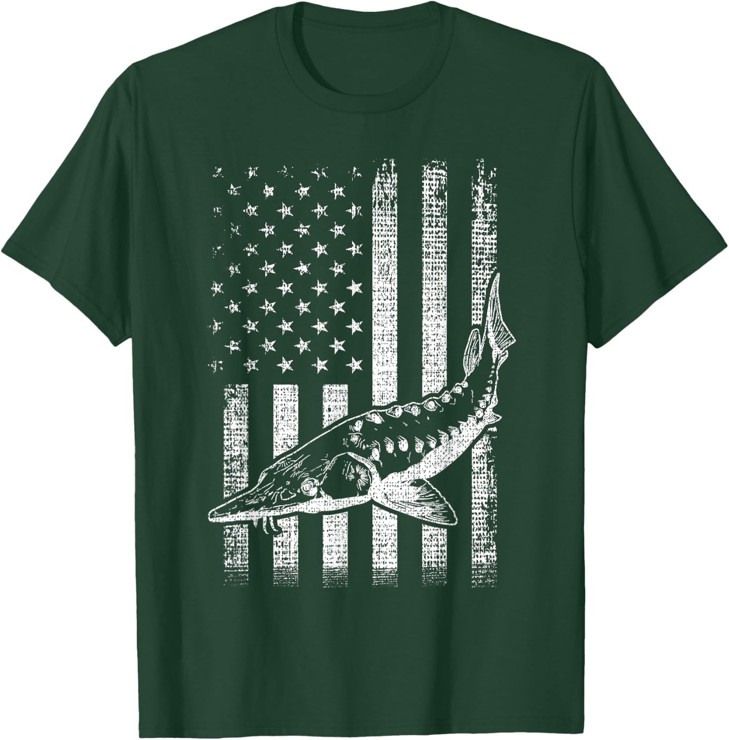 Retro vintage American Sturgeon flag distressed fisherman T-Shirt - T-Shirt | Forest