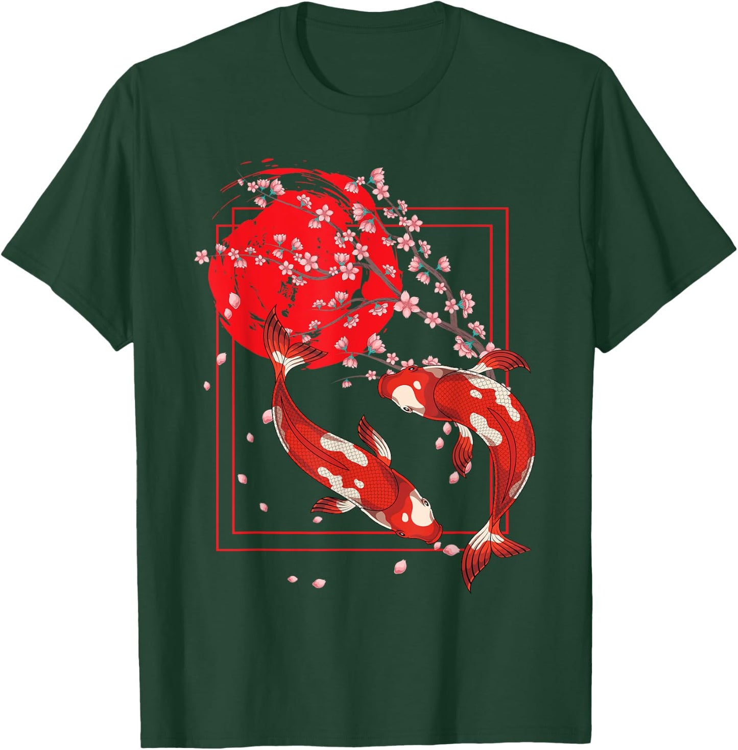 Asian Koi Pond Sakura Cherry Blossom Japanese Fish Koi Carp T-Shirt - T-Shirt | Forest