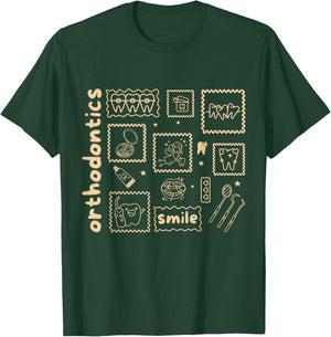 Stamp Coquette Bow Orthodontics Dental Braces Orthodontic T-Shirt - T-Shirt | Forest