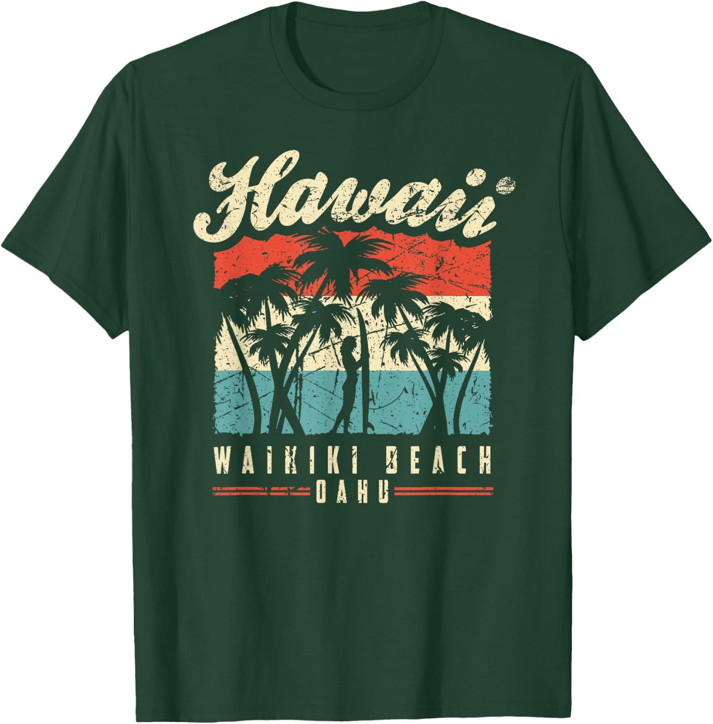 Hawaii Waikiki Beach Oahu Vintage Sunset Oahu Hawaii Retro T-Shirt - T-Shirt | Forest