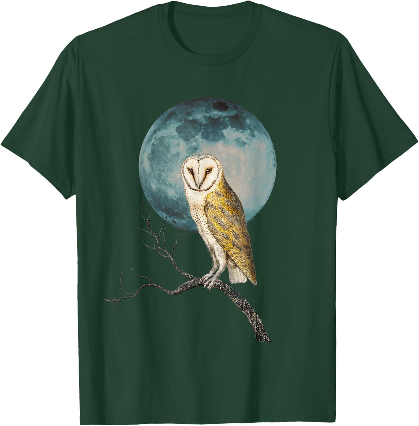 Barn Owl Lover Full Moon Vintage Illustration Birder Graphic T-Shirt - T-Shirt | Forest