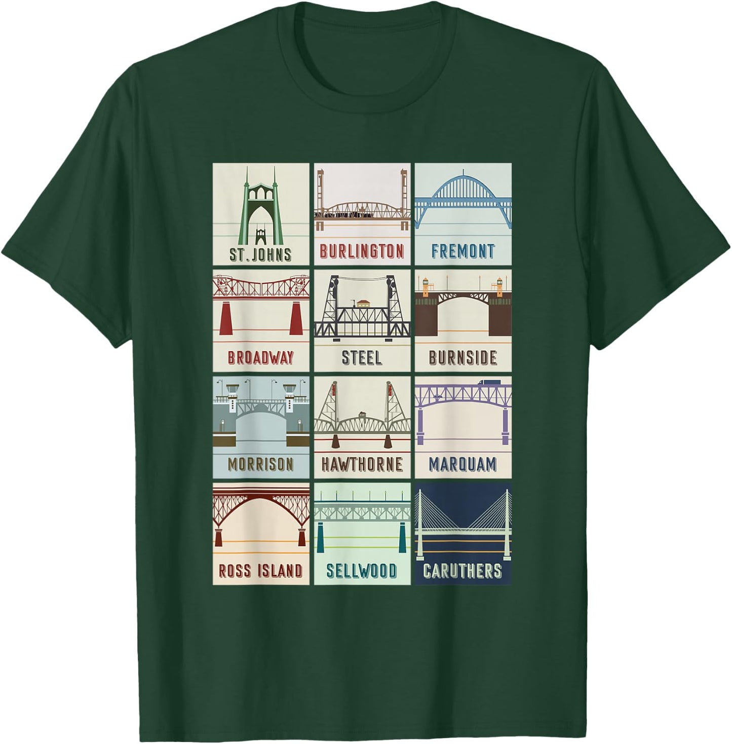 Vintage Bridges Of Portland Oregon , Black T-Shirt - T-Shirt | Forest