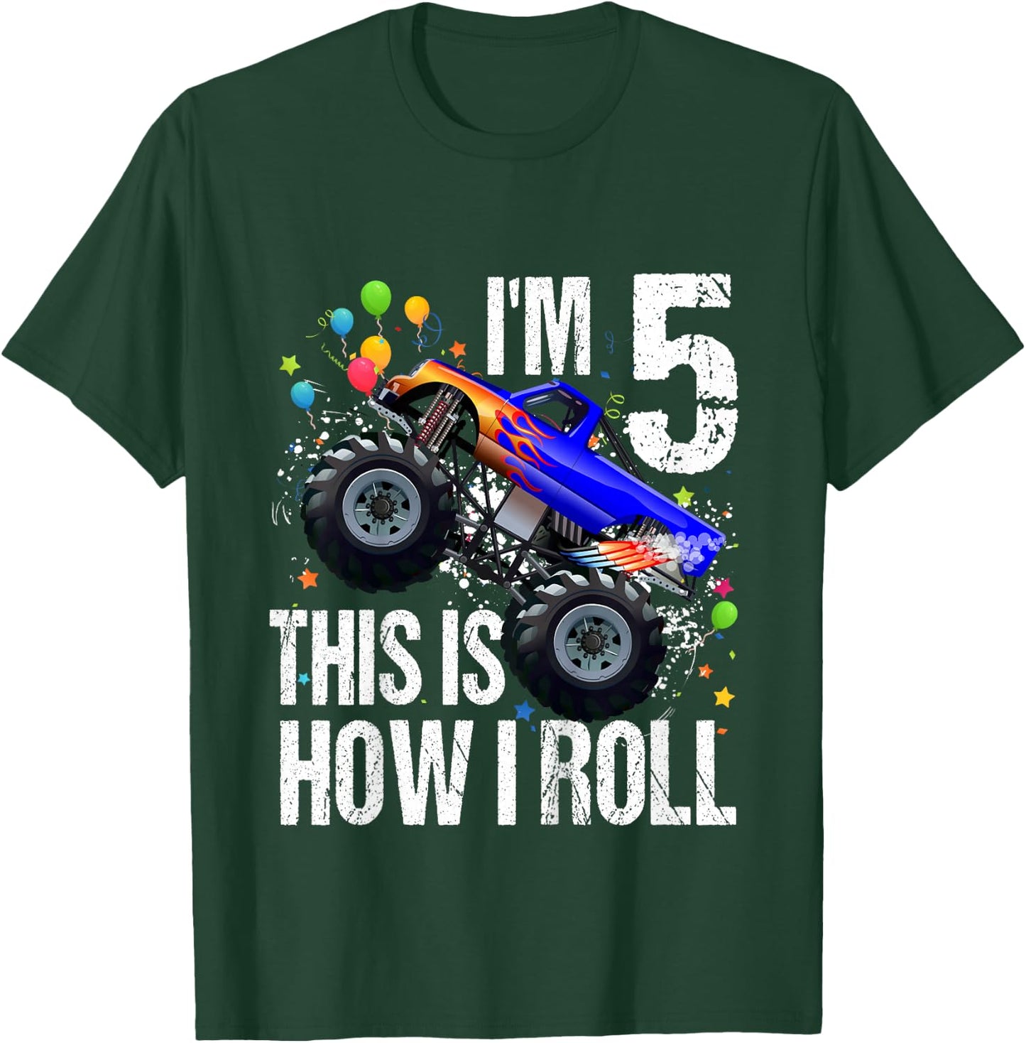 Kids 5th Birthday Boy Monster Truck Rule JAM Shirt Five 5 Year T-Shirt - T-Shirt | Forest