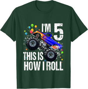 Kids 5th Birthday Boy Monster Truck Rule JAM Shirt Five 5 Year T-Shirt - T-Shirt | Forest