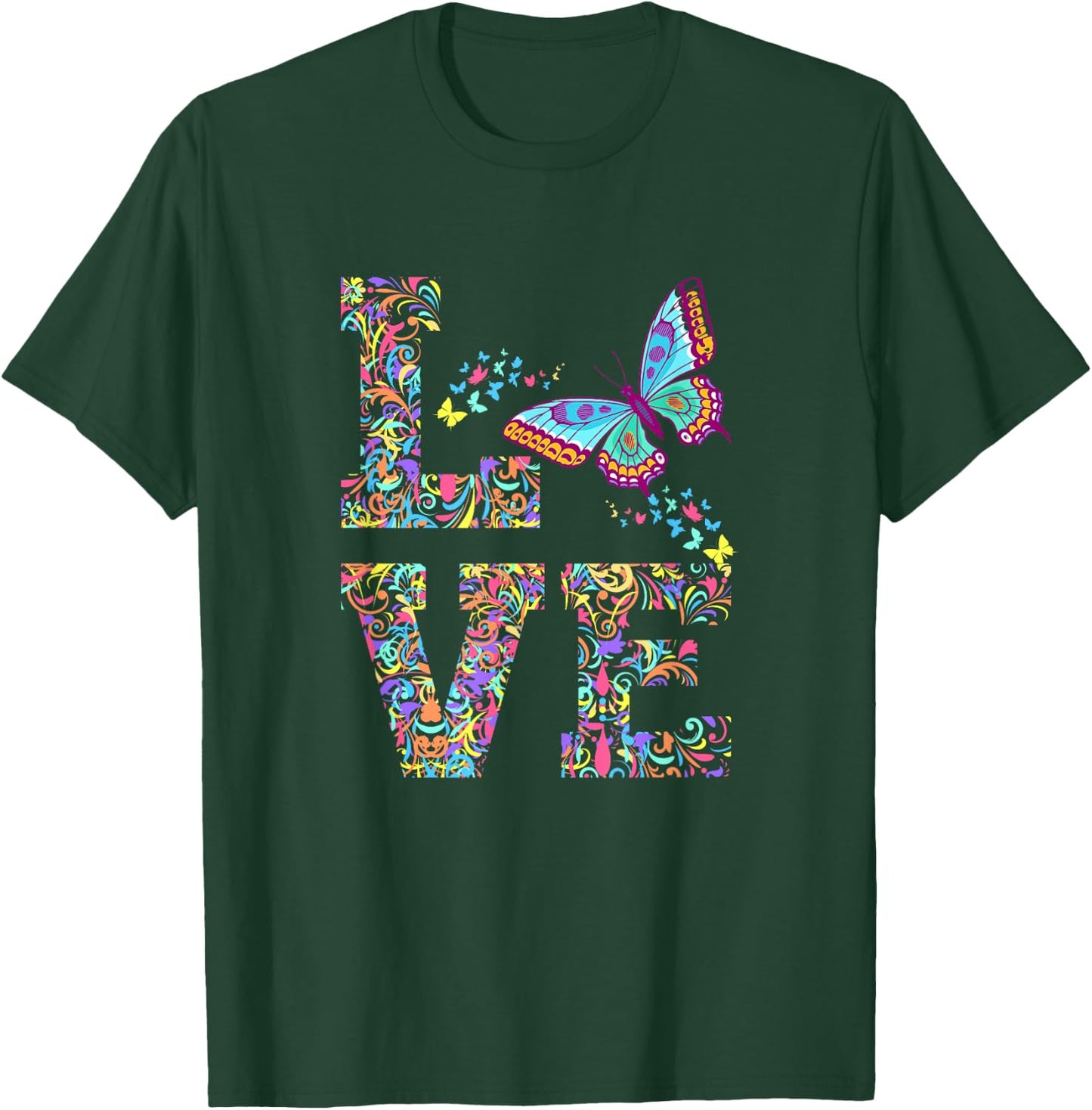 Love Butterflies Butterfly Colorful Spring Insect Flower T-Shirt - T-Shirt | Forest