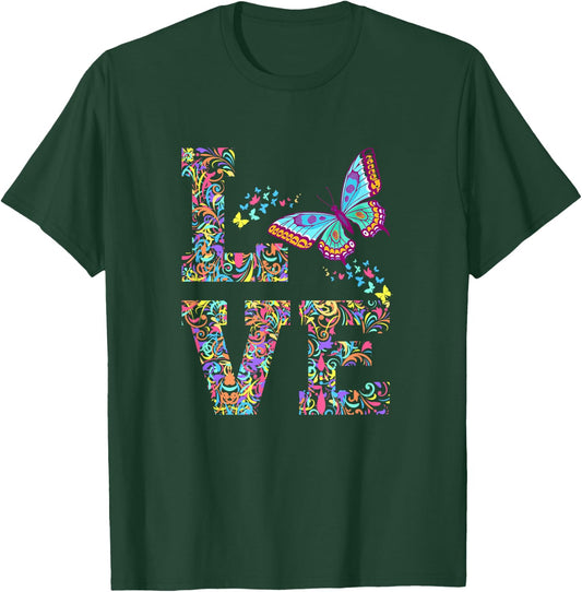 Love Butterflies Butterfly Colorful Spring Insect Flower T-Shirt - T-Shirt | Forest